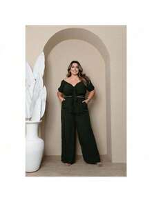 Plus Size Cropped And Pantaloon Set For Women - 軍綠色 - 查看 2