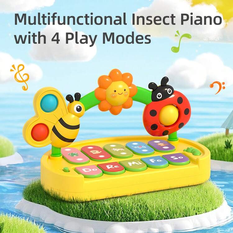Đồ chơi âm nhạc cho bé, đàn piano âm nhạc cho trẻ em, đàn piano hình côn trùng, đồ chơi đàn piano âm nhạc ru ngủ cho trẻ sơ sinh, thiết bị giáo dục sớm thông minh cho bé, bàn phím hình côn trùng dễ thương, đồ chơi âm nhạc tương tác âm thanh và ánh sáng dành cho cha mẹ và con cái. - Nhiều màu - Xem 4