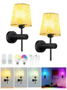 Lampe murale à piles, lampe murale sans fil avec luminosité réglable, ampoule détachable et rechargeable avec télécommande, lampe murale 15 couleurs pour chambre à coucher, salon, couloir
