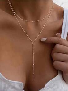 A Bohemian Vacation Style Necklace - Collar, Fashionable Double-Layer Rice Bead Design Style, Suitable For Women's Daily Vacation - Beach Parties, Gatherings - Various Occasions Dressing Up Necklaces For Women - Vàng - Xem 2