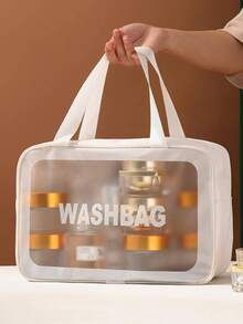 1 pieza Bolso de playa grande y transparente de estilo minimalista, bolso de playa de malla colorido, bolso de tote grande y transparente de PVC, bolso de playa plegable para mujer - transparente - Ver 17