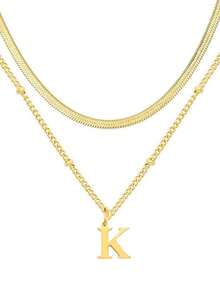 1 件迷你心形吊坠和不锈钢字母项链 - 双层可调节链条项链，26 个字母双层可调节链条珠宝，极简主义奢华，时尚百搭高端优雅简约风格，适合日常休闲、派对、通勤、度假，是送给女性的绝佳礼物