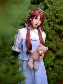 1 Stück minimalistisches Blumen-Karomuster Kleid mit Satinband & Rüschensaum, geeignet für Cosplay, Conventions, Lässig Alltag, Frühling/Sommer, Halloween Kostüm - Verschiedenfarbig - Übersicht 3