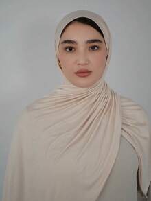1pc Solid Color Elegant & Soft Scarf, Women's Viscose Comfortable Multifunctional Headscarf, Suitable For Daily Wear For Dress - Light Beige - View 2
