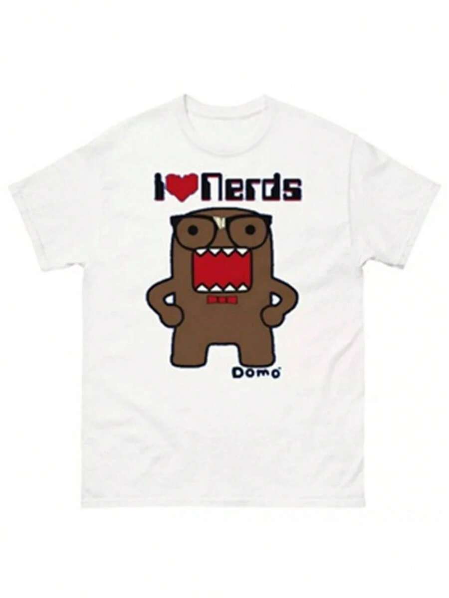 Kawaii Oversized Pattern Y2K Retro Pure Cotton Print Tee Shirt Men Women Round Neck Loose T-Shirt Street Couple Clothing Top - trắng - Xem 1