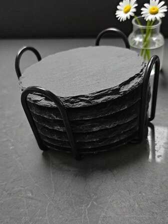 1 件/6 件黑色板岩杯垫套装，创意隔热杯垫，适用于饮料厅、咖啡厅、厨房、餐厅等场所，秋季开学用品，万圣节和圣诞节派对用品