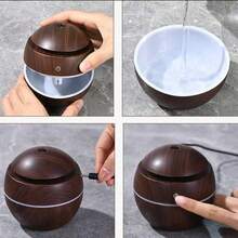 ​​[Neblina Mágica]Humidificador Ultrasónico con Diseño de Hongo - Base de Madera Natural y Cuerpo de Cerámica - Funcionamiento Silencioso (<25dB) - Conexión USB Recargable - Capacidad 200ml - Ideal para Dormitorios, Oficinas y Regalos (Estilo Rústico Moderno)​​ - Grano de madera oscuro redondo - Ver 3