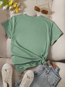 Playera casual camiseta manga corta, tejido suave, ropa cómoda, prenda versátil, diseño básico, moda casual, look informal, outfit diario, camiseta para mujer, camiseta básica mujer, ropa ligera, top casual, ropa urbana, camiseta verano, ropa algodón. - Verde - Ver 2