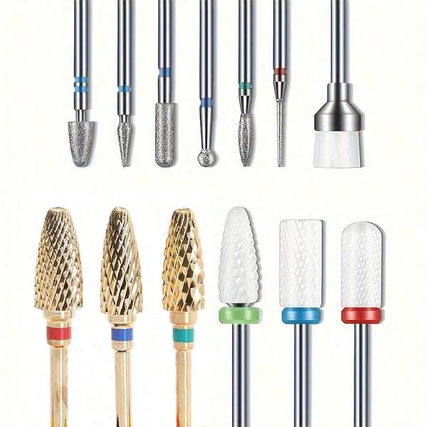 Diamond Carbide Nail Drill Bits Set: 3/32" Nail Bits For Acrylic Nails, Cuticle, Nail Polish Remover, Efile, Gel Nails, Manicure, Pedicure - Low Allergenic, Ablinsite Brand