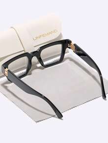 LINFEMAND Fashion Square Frame Lightweight Decorative Non-Prescription Glasses, Metal Hinges, Suitable For Daily Wear, Business, Holiday Gifts - Clear - View 8
