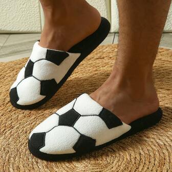 Pantuflas para hombre con bordado en forma de balón de fútbol, de estilo casual para vacaciones, regalo para el Día de San Valentín, regalo para el Día del Padre, con suela suave para interiores y dormitorio