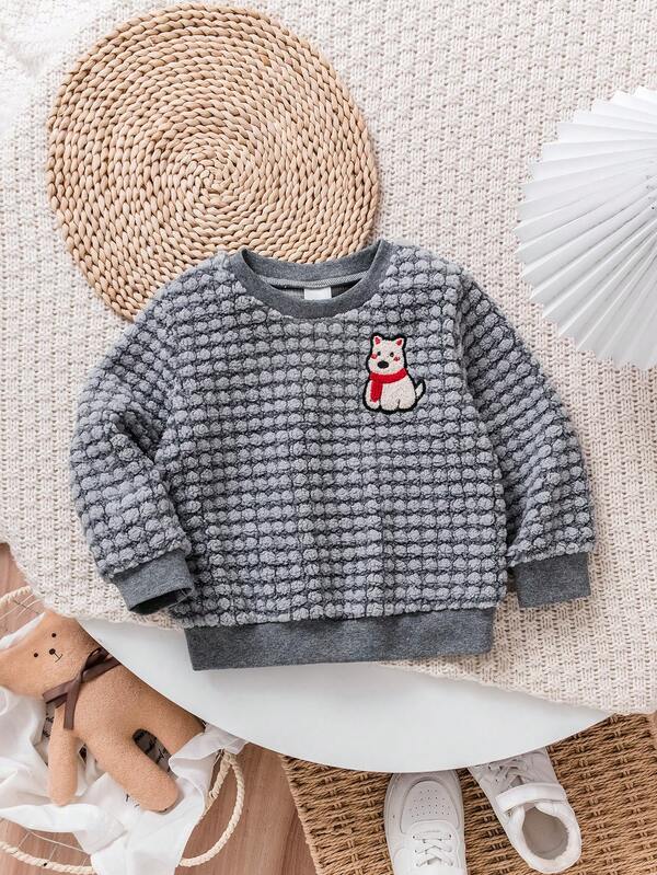 Young Boy Fluffy Puppy Graphic Crew Neck Long Sleeve Sweatshirt