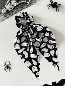 1pc/2pcs Halloween Elements Ghost, Pumpkin Head Print Long Scrunchie, Ponytail Holder Hair Accessories, Suitable For Women Holiday Party Decorations, Bohemian Street Style ,Head Piece