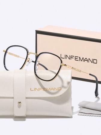 LINFEMAND Gafas de moda de metal redondas y ultraligeras sin receta para mujeres, accesorio de gafas de metal de alta gama, regalo ideal para vacaciones