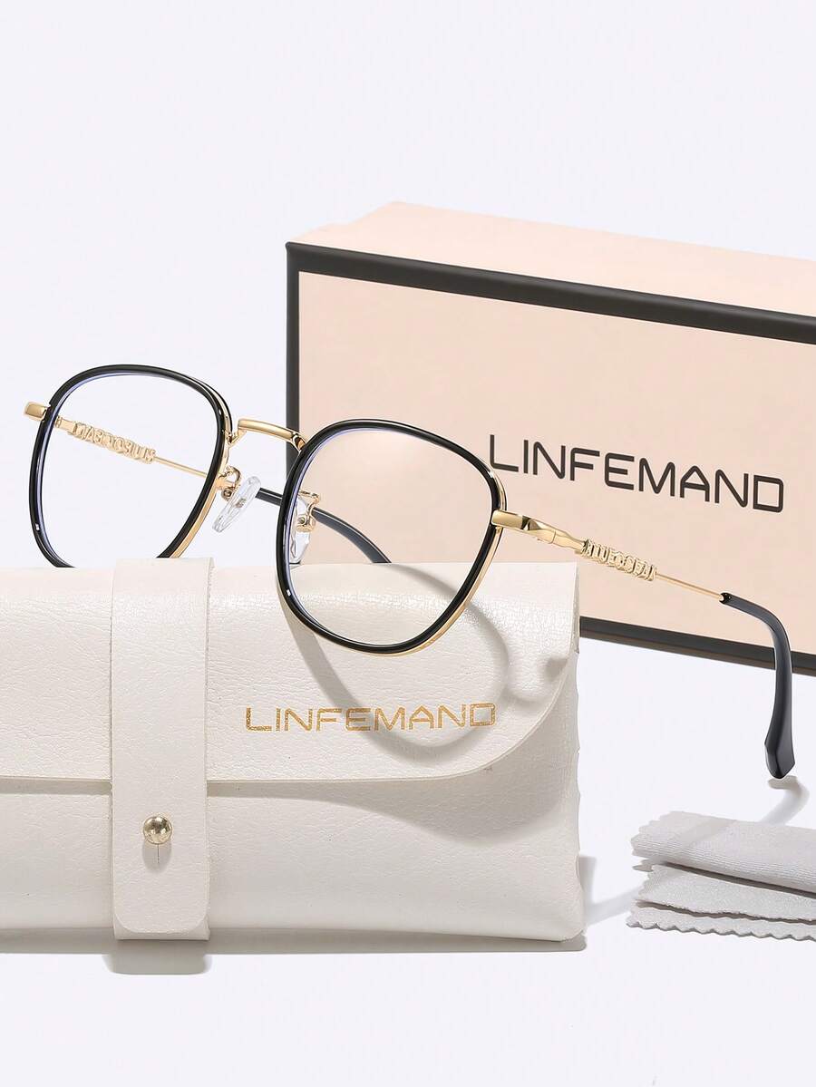 LINFEMAND Ultra-Light Round Metal Decor Fashion Non-Prescription Glasses For Women, Unique Metal Leg High-End Eyewear Accessory, Holiday Gift - Clear - View 1