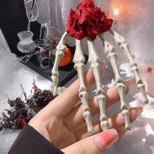 2pcs Halloween Skeleton Claw Edge Clip Headpiece Girl Gothic Hand Bone Niche Personalized Rose Dark Hair Clip Gift