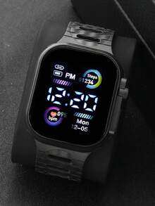 2 件黑色 TPU 表带石英表和数字显示夜光 LED 电子表，运动休闲百搭必备，送给他/她的礼物 - 黑色 - 查看 4