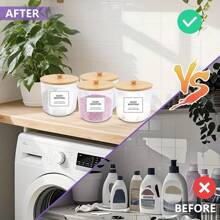 2 包洗衣凝珠容器，透明洗衣房整理容器，大号洗衣粉储存容器，带盖和标签，用于增香剂、粉末、凝珠、浴室配件、房间装饰 - 彩色 - 查看 3