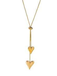 1 件不锈钢简约百搭泪珠和心形吊坠耳环，个性化别致甜美风格 - 金色 - 查看 3