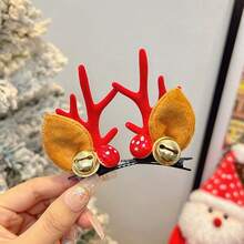 2pcs Reindeer Antler Hair Clips With Pom-Pons And Ears, Christmas Women's Hair Accessories For The Festival, Santa Claus, Bells, Pom-Pons Decorated Hair Clips, Very Suitable For Seasonal Celebrations And Decorations, Festival Party Prop Accessories, Hair Clips, Plastic Material, Christmas Small Gifts