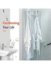 1pc Stainless Steel S-Shaped Hook, Suitable For Shower Door, Bathroom Door, Frameless Glass Shower Door, Extendable, Can Hang Towel Rack, Bathrobe Hook, Bedroom Decor, Bathroom Accessories - Multicolor - View 10