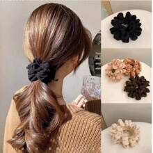 5pcs Women's High-Quality Plush Hair Scrunchies In Black, Beige, Brown, White, Khaki, Fashionable And Versatile, Elegant And Simple Style, Suitable For Daily Wear, Casual, Party, Commute, Vacation, Hair Styling, Washing Face, Makeup, Outfit Matching, Hair Accessories, Winter Fall Autumn Accessories, Hair Ties, Scrunchy Hair Ties, Sport