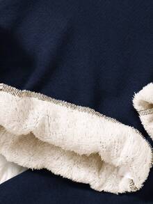 青少年男孩字母图案印花保暖圆领运动衫和运动裤套装 - 寶藍色 - 查看 5