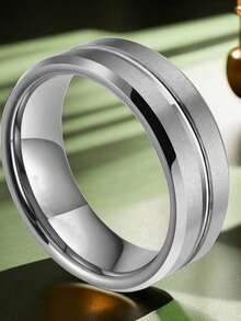 8mm Matte Finish Bevel Edge Fashionable Engagement Wedding Ring, Black Stainless Steel Ring For Men & Women