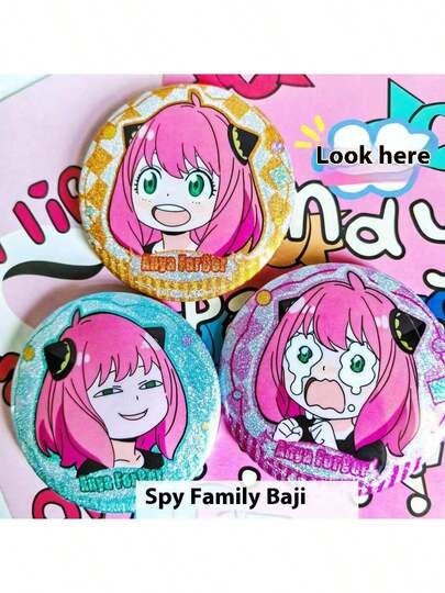 1pc Anya 徽章 - Anya 创意玩具 - 桌面摆件 - 礼物 - 小礼物 - 生日礼物 - 周边 - 背包挂件 - 节日礼物 - 玩具 - 圣诞礼物