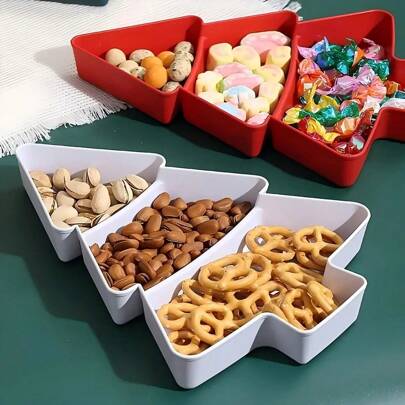 1/4pcs Christmas Snack Plate, Christmas Tree-Shaped Appetizer Serving Platter, Snack Serving Plate | Festive Dinnerware For Nuts, Candies, Dried Fruits & Melon Seeds, Plastic, Food- Design, Perfect For Holiday Entertaining, Christmas Tableware