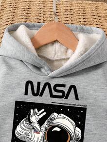 Tween Boy Cartoon Print Warm Hoodie And Sweatpants Set