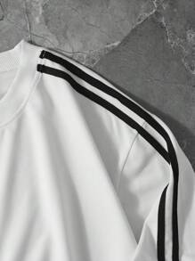 Shwiy Men's Summer Sporty Fashion Black Tape Short Sleeve T-Shirt With Brazil Flag, Letter & Star Print, Casual School/Daily Wear, White Color, Boyfriend Gift