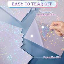 50pcs Holographic Sticker Paper, Holographic A4 Vinyl Coated, Clear Overlay Self-Adhesive Waterproof, 11.7 X 8.3 Inches (Gemstone)