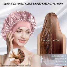 1pc Mulberry Silk Sleep Cap, Satin Hair Wrap, Soft Elastic Waist Mulberry Silk Pajamas, Silk Hair Turban Suitable For Curly Hair  Home Bathroom Decor Fall Decor Back To School - 皮粉色 - 查看 5