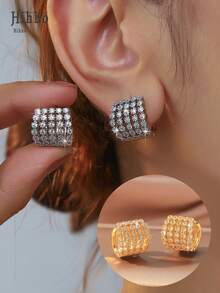 Hihho 1 Pair Fashion Vintage Multilayer Line Zirconia Inlay Hollow Out Stud Earrings, Gold And Silver Color Available, Suitable For Gift, Daily Wear And Party - Earrings - View 16