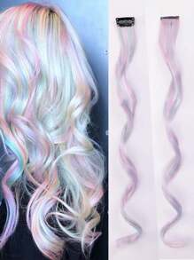 20inch Kids' Colored Curly Hair Extensions, One-Piece Seamless Invisible Clip-In Hair Extension For Adorable And Sweet Look - Multicolor - View 20