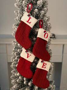 1pc Knit Monogram Stockings, Stockings Small Xmas English Letters Hanging Stockings Socks Double Sided Fireplace Hanging Stockings For Party Decoration New Year Party Gift Favors Supplies,Personalized Initial Stocking, Family Holiday Xmas Party Decor Birthday,Christmas Decor - Multicolor - View 4