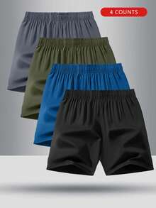 4pcs/Set Boys' Elastic Waist Solid Color Sport Casual Shorts, For Summer - Black - View 2