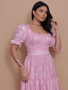 Helena Crepe Printed Midi Dress With Short Sleeves - Baby Pink - View 5