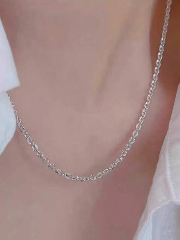1 pieza Collar de cadena de plata S925 brillante con girasol, collar gargantilla extra largo y versátil, cadena delicada para sudadera, cómodo de llevar, gran regalo para la novia