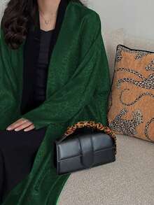 1 peça elegante, minimalista, metálico, preto fosco, estampa de leopardo, cor sólida, vestido longo, cardigan elegante, abaya, adequado para uso diário e festivais