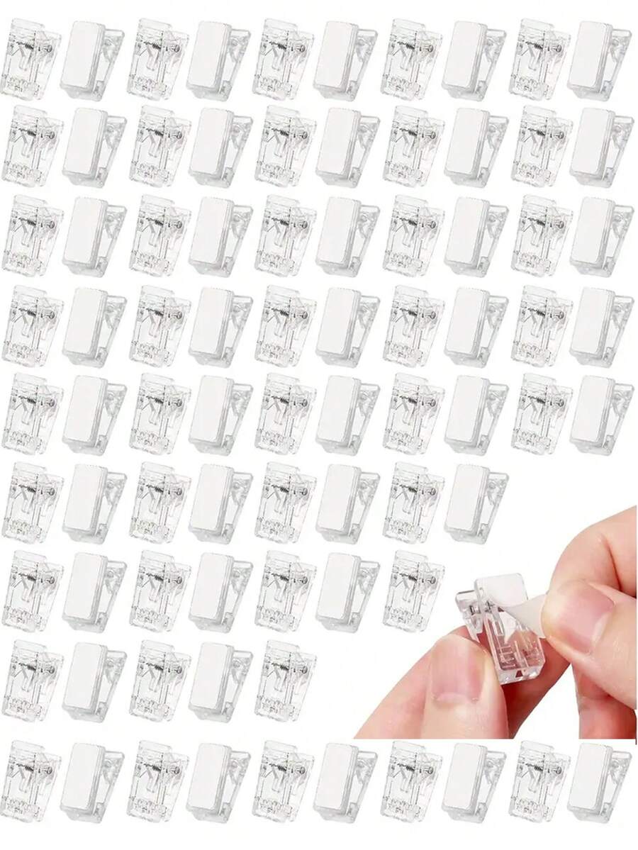 Self-Adhesive Clips, Wall Hanging Tapestry Clips, Plastic Sticky Clips, Small Hanging Spring Clips, Double-Sided Sticky Spring Clips, Suitable For Posters, Photos, Flags, Hooks, Home & Office Use - Clear - View 1