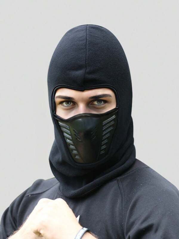 1pc Solid Color Balaclava Hat, Winter Warm Windproof Fleece Lined Ear Protection, Suitable For Daily, Cycling, Outdoor, Skiing