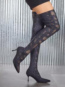 European & American Fashion Snake Skin Pointed Toe Sexy Slim High Heel Elastic Ankle Boots, Snake Print Street Outdoor Wear, Autumn/Winter,Party - Black - View 4