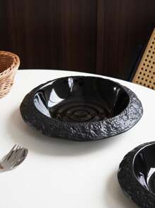 CMYD Studio 1pc岩石纹理陶瓷沙拉盘深盘创意酒店餐厅餐具高档白色盘子汤盘黑色岩石纹餐盘适用于酒店餐厅创意餐具礼品家用早餐沙拉盘