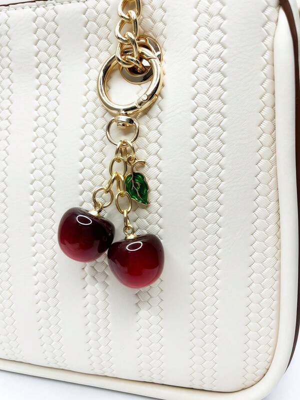 1pc Fashionable Elegant Cherry Pendant, Women Handbag Decoration, Shoulder Bag Accessory, Tote Bag Charm, Keychain, School Backpack Decor, Car Key Ring, Travel Accessory, Holiday Gift, Christmas Present, Suitable For Matching With Various Bags