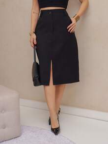 WOMEN'S MIDI SKIRT SP031 - 黑色 - 查看 3