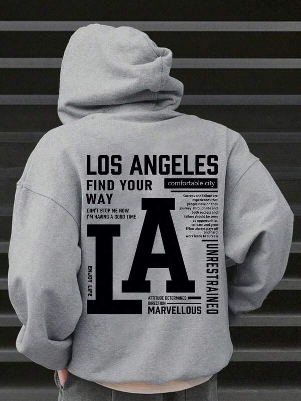 Teen Boy Casual Hooded Sweatshirt With Letter-Print Pattern, Suitable For Wearing In Spring And Autumn. It Is Suitable For Students To Wear When Shopping, Traveling Or Attending Parties