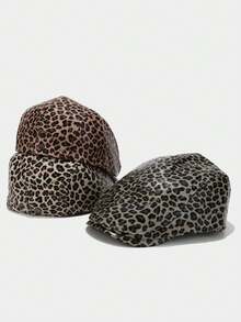 Unisex Large Head Circumference New European And American Fashion Leopard Print PU Beret Hat, Retro Artistic Cap For Autumn/Winter - Duck Tongue - View 6