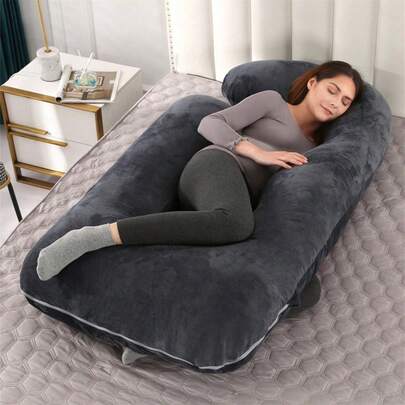 1 chiếc gối bà bầu cỡ lớn - Gối hình chữ G bằng nhung có thể tháo rời, được thiết kế dành cho phụ nữ mang thai, chất liệu mềm mại, dễ vệ sinh, hỗ trợ thắt lưng khi nằm nghiêng, gối cho con bú sau sinh | Có sẵn màu đen, xám và nhiều màu khác